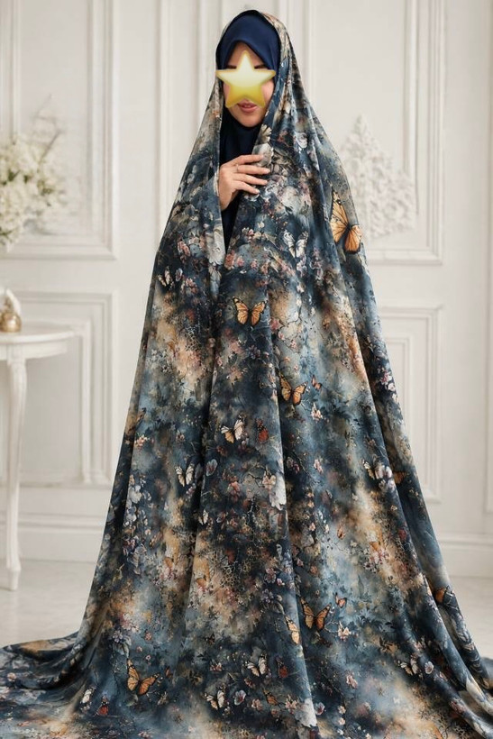 پارچه چادری ترزا طرح گل و پروانه
