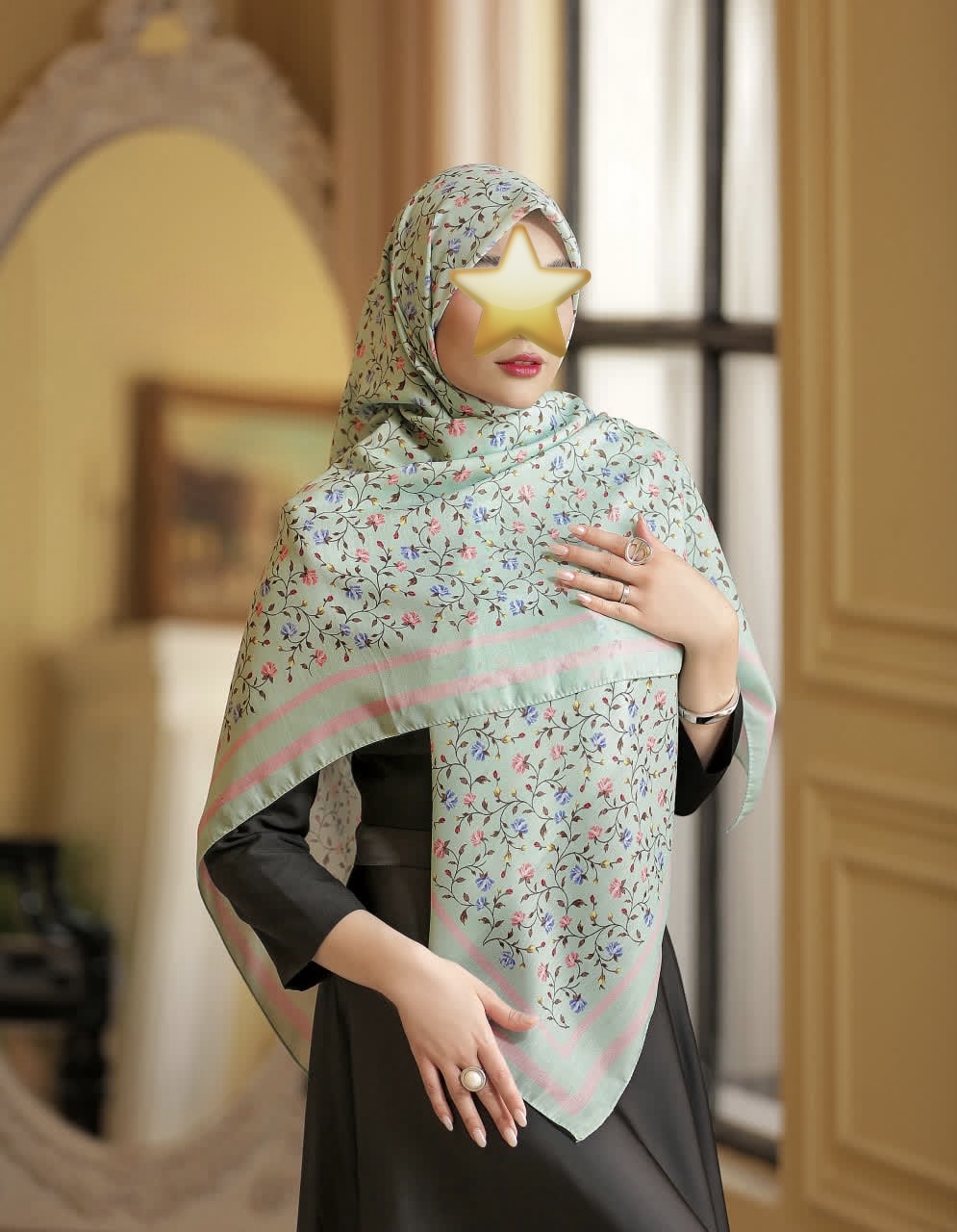 روسری نخی طرح گل ریز | سبز نعنایی